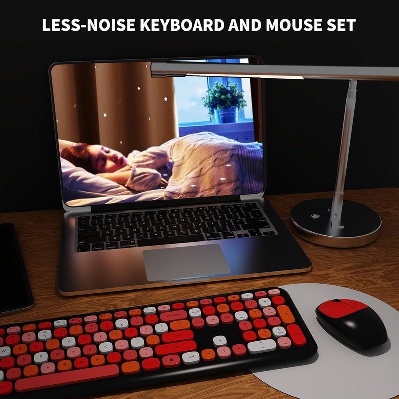 SkyGive Wireless Keyboard and Mouse Combo, Colorful Ergonomic Full Size Retro Low-Noise Keyboard with Cute keycaps, Compatible with Windows, PC, Perfer for Home and Office Keyboards (Black) - Image 5